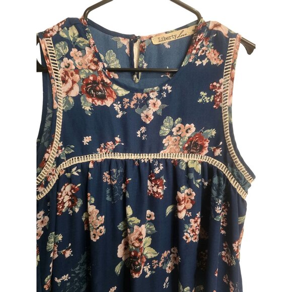 Liberty Love babydoll Floral Sleeveless Top Womens Medium Blue & Pink Rayon Blen - Picture 4 of 8